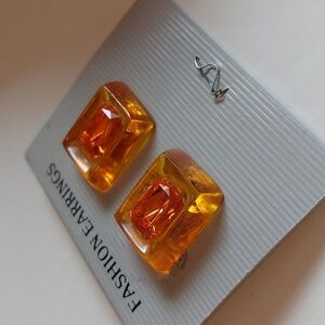 Translucent Honey Colored Rectangle Stud Earrings Stunning Modern Vintage